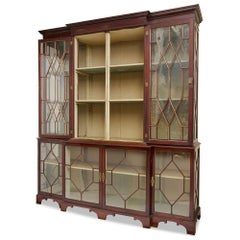 Very Large Antique Continental Gilt Metal Brown Mahogany Bookcase Cabinet