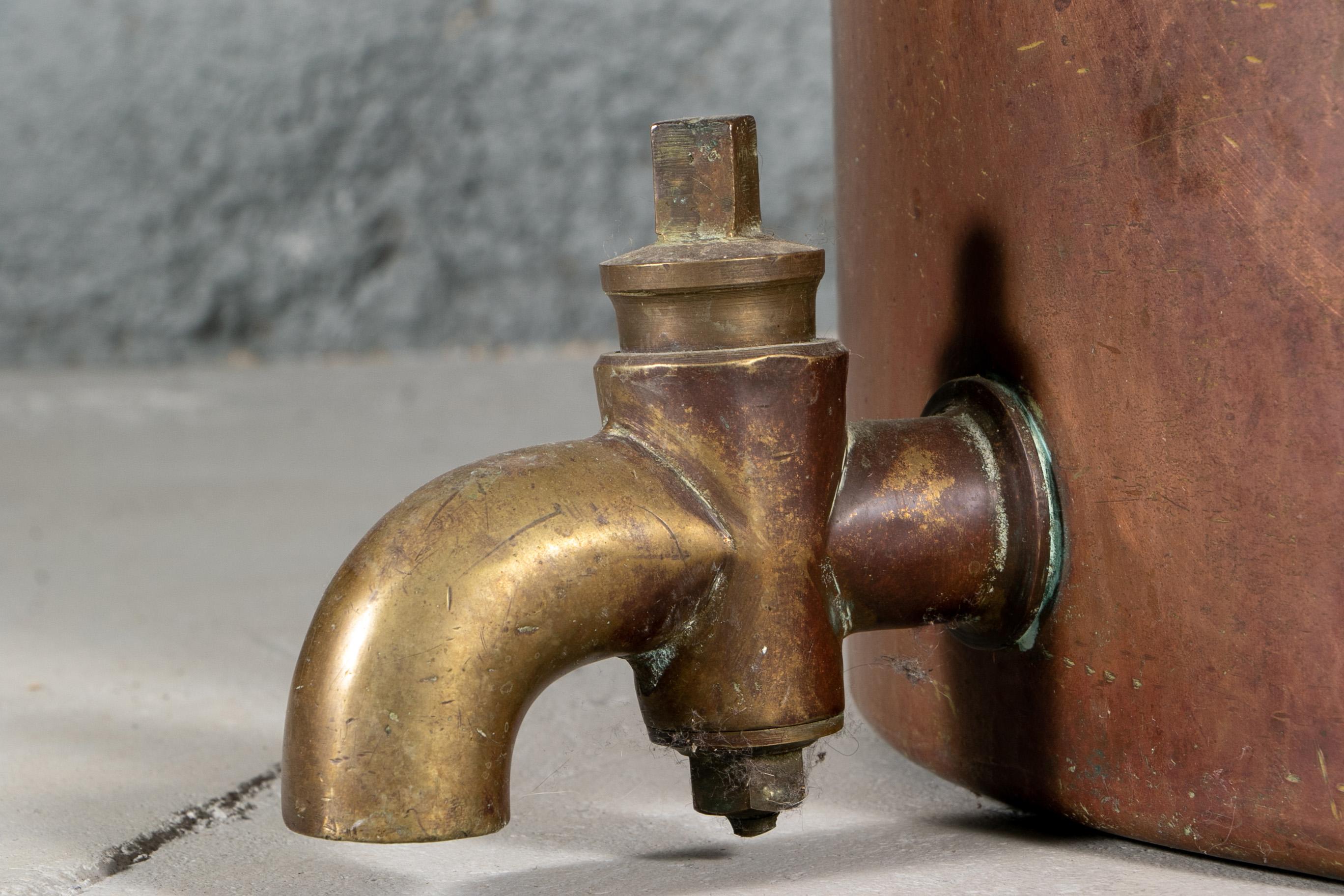 Industrial Very Large Antique Copper Lidded Dispenser with Brass Spigot