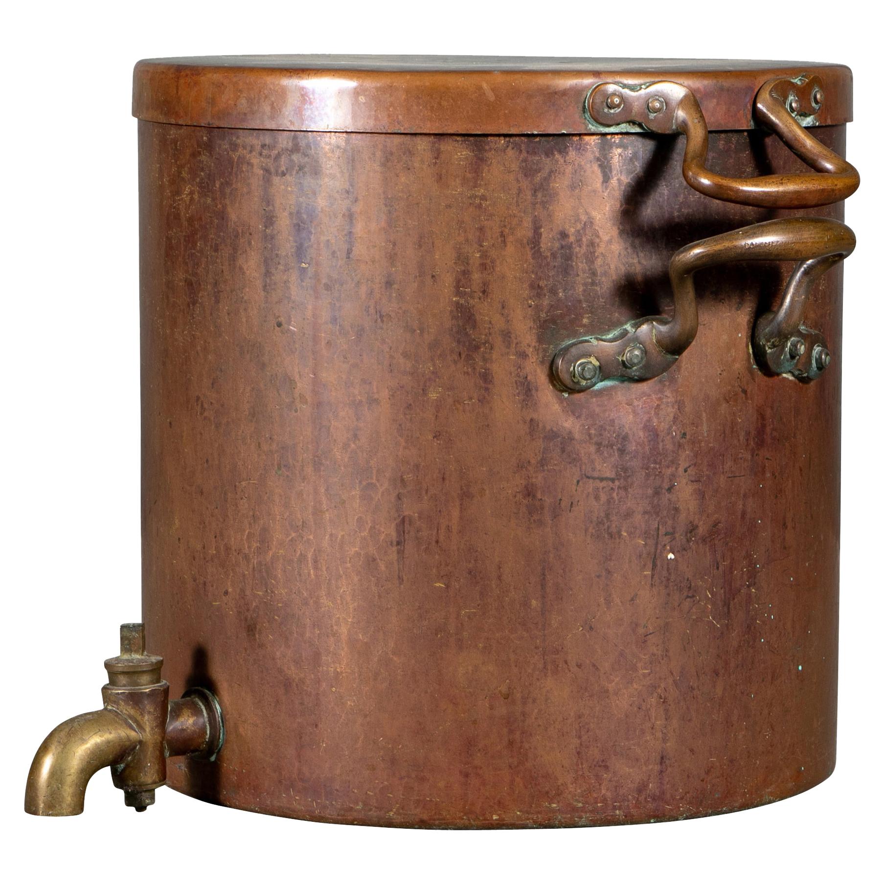 Very Large Antique Copper Lidded Dispenser with Brass Spigot