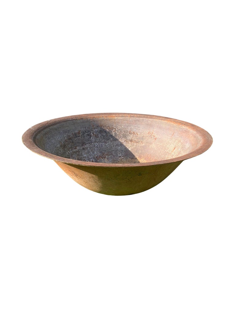 Indonesian Antique Corten Steel Bowl / Garden Water Bowl / Planter / Fire Bowl For Sale