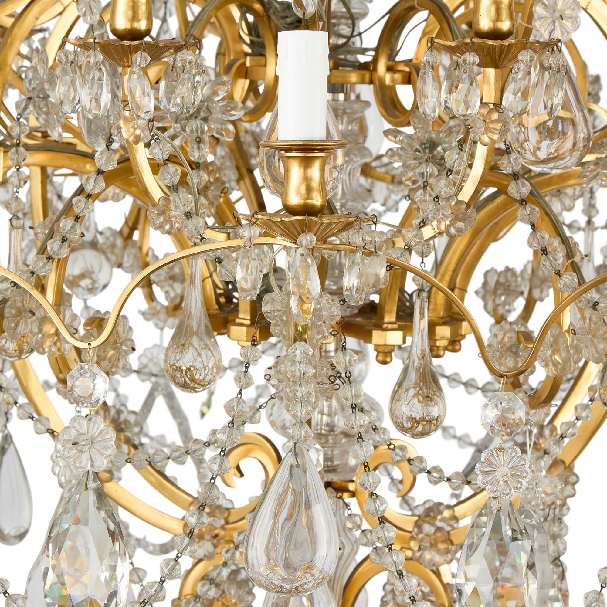Belle Époque Very Large Antique Crystal Glass and Ormolu Chandelier by Baccarat For Sale