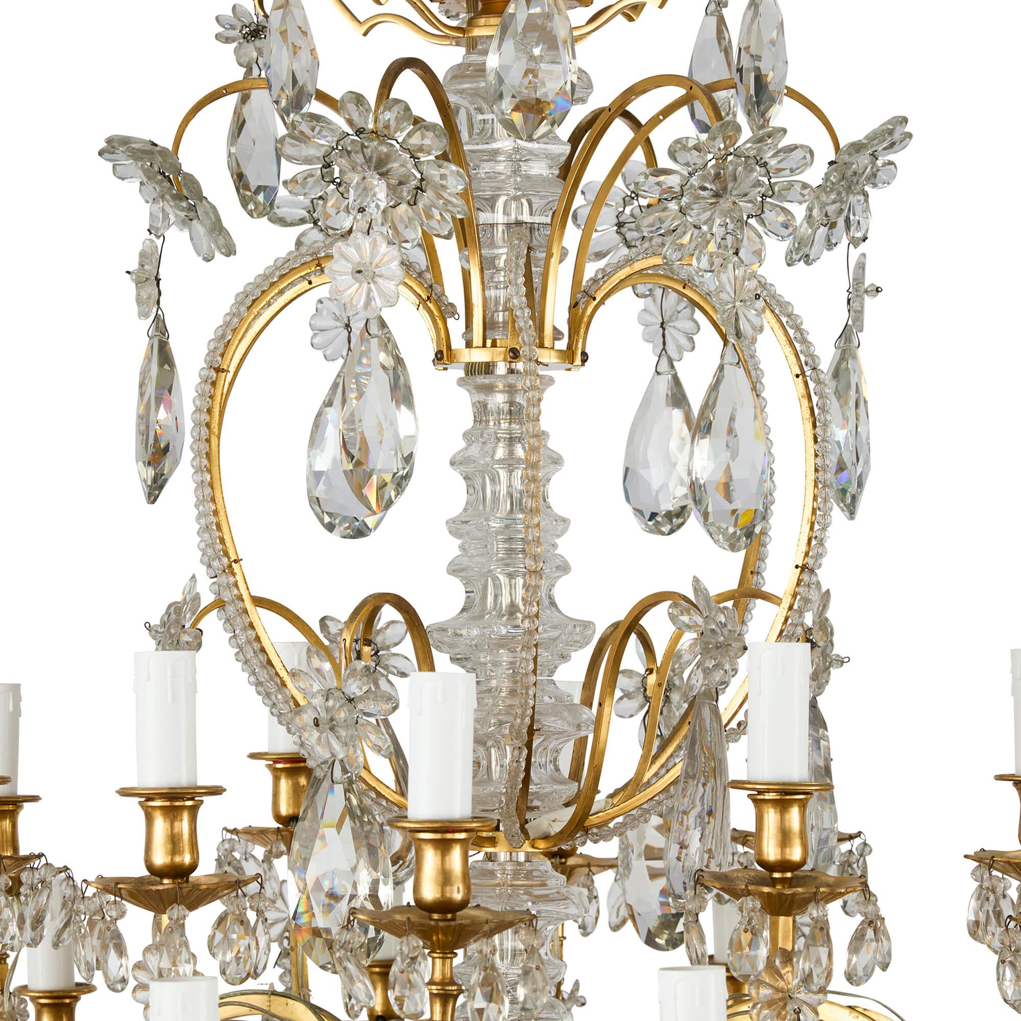 French Very Large Antique Crystal Glass and Ormolu Chandelier by Baccarat For Sale