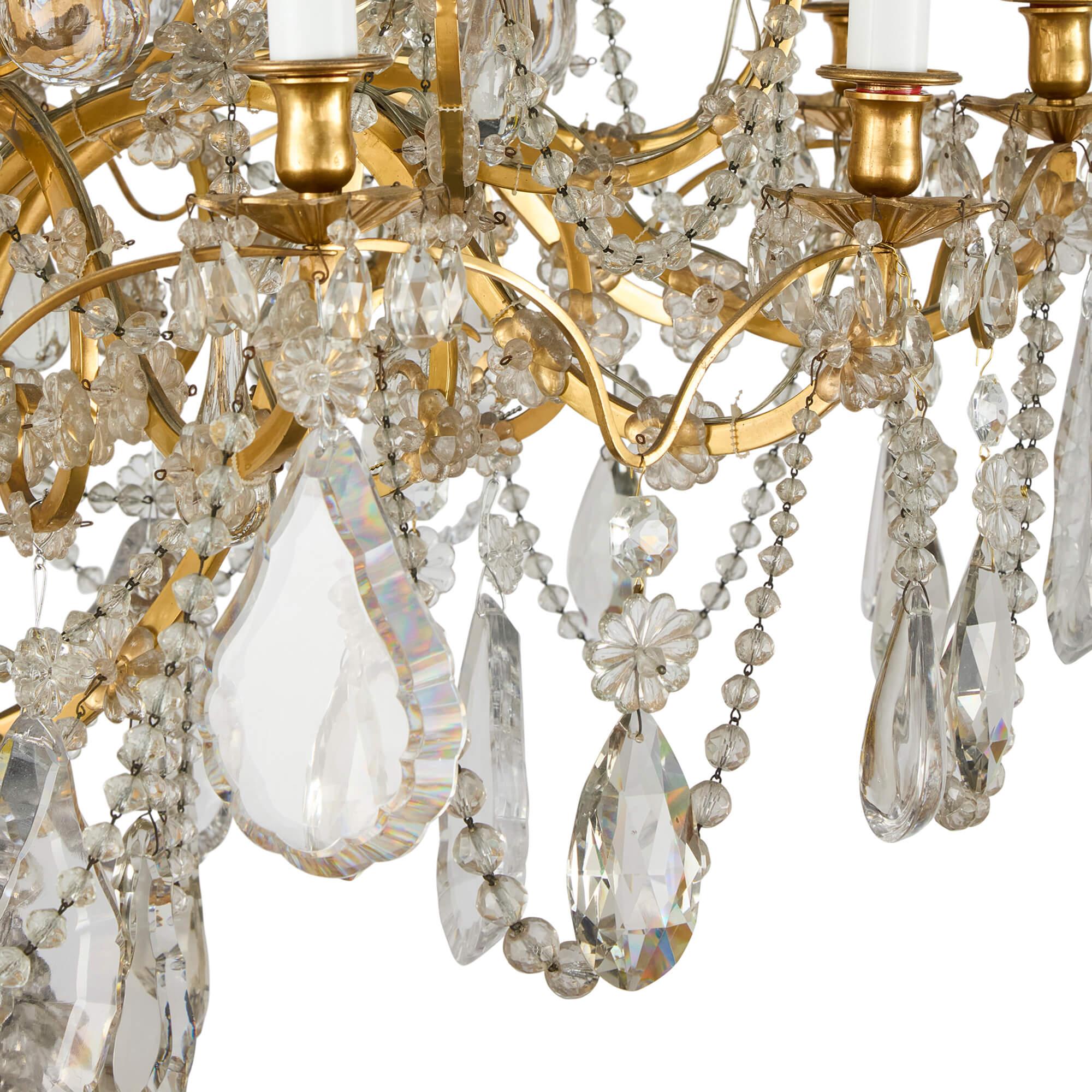 Cast Very Large Antique Crystal Glass and Ormolu Chandelier by Baccarat For Sale