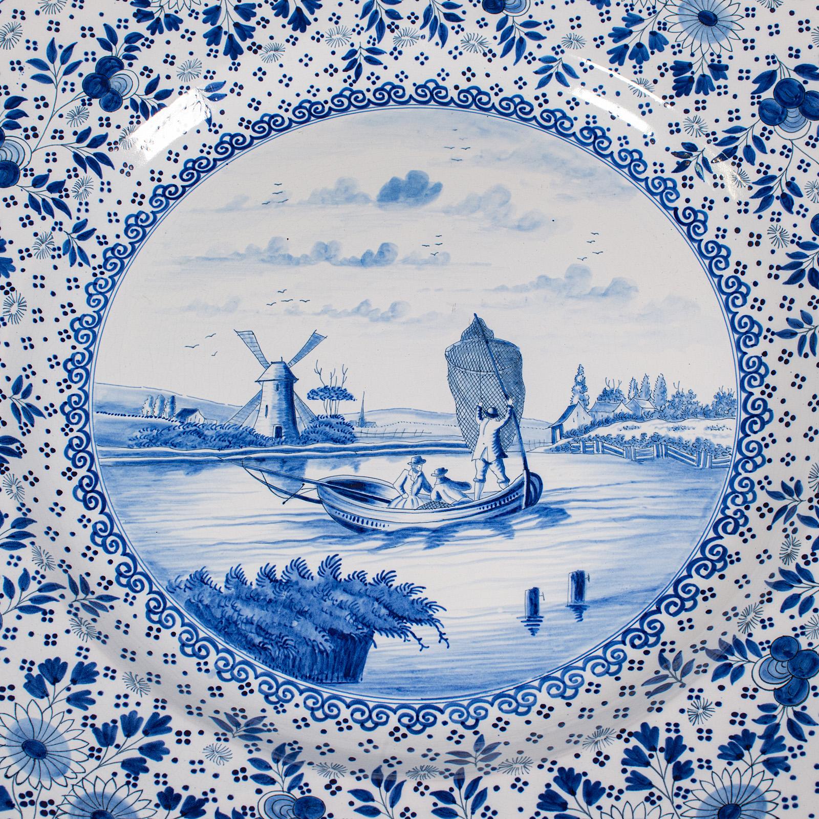 20th Century Very Large Antique Decorative Serving Plate, Belgian, Ceramic Charger, C.1920 For Sale