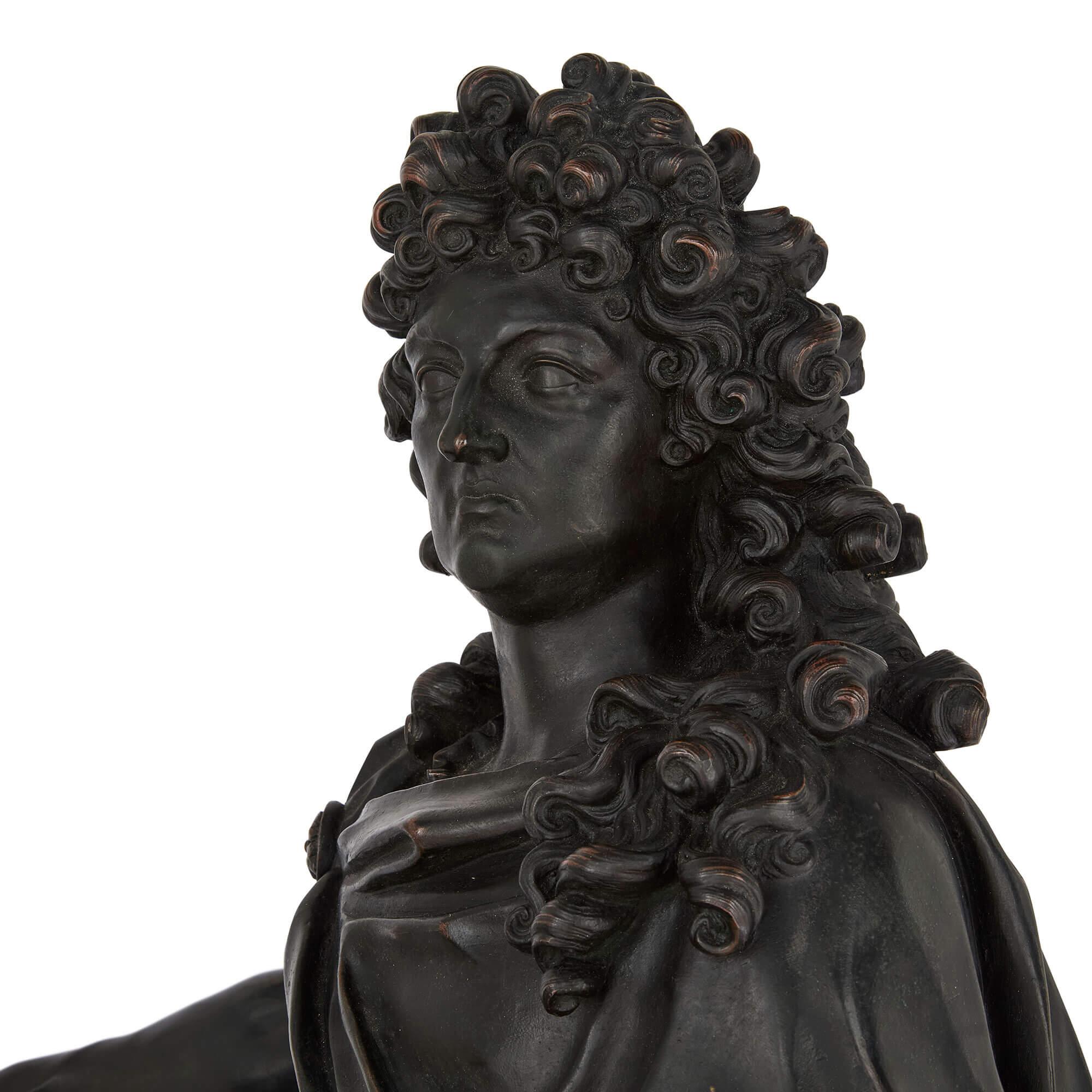 Cast Very Large Antique English Bronze Sculpture Equestrian Louis XIV Elkington & Co For Sale