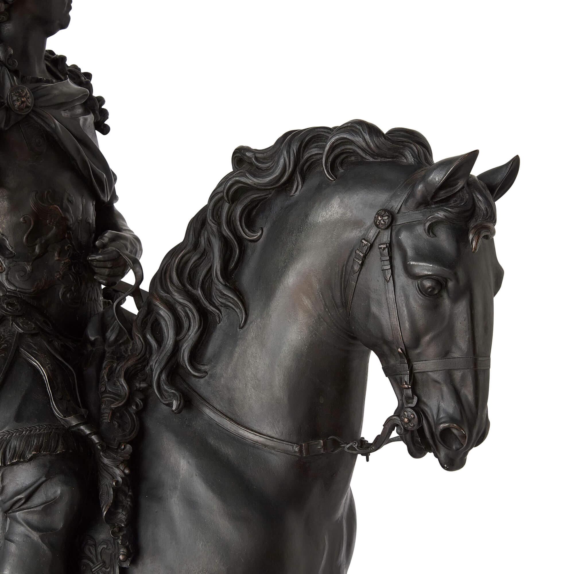 Very Large Antique English Bronze Sculpture Equestrian Louis XIV Elkington & Co In Good Condition For Sale In London, GB