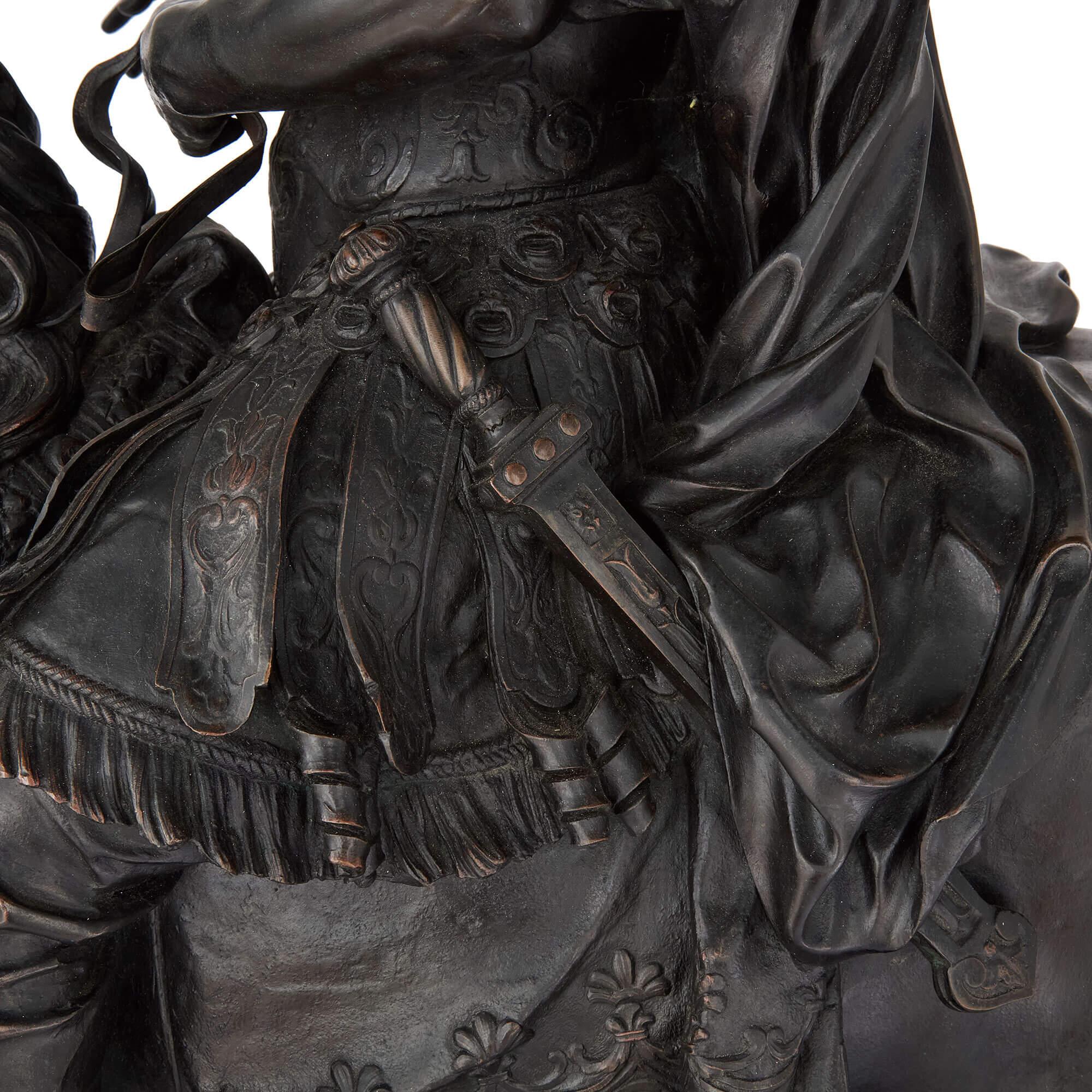 19th Century Very Large Antique English Bronze Sculpture Equestrian Louis XIV Elkington & Co For Sale