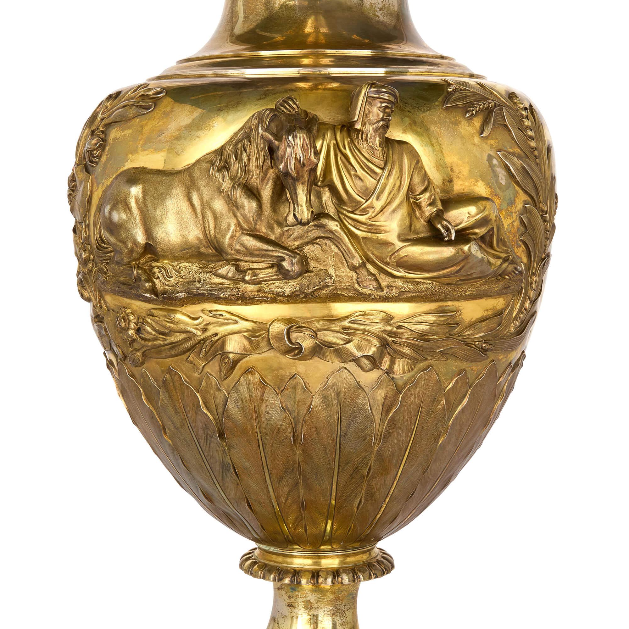 Cast Very Large Antique English Silver-Gilt Equestrian Trophy by Paul Storr For Sale