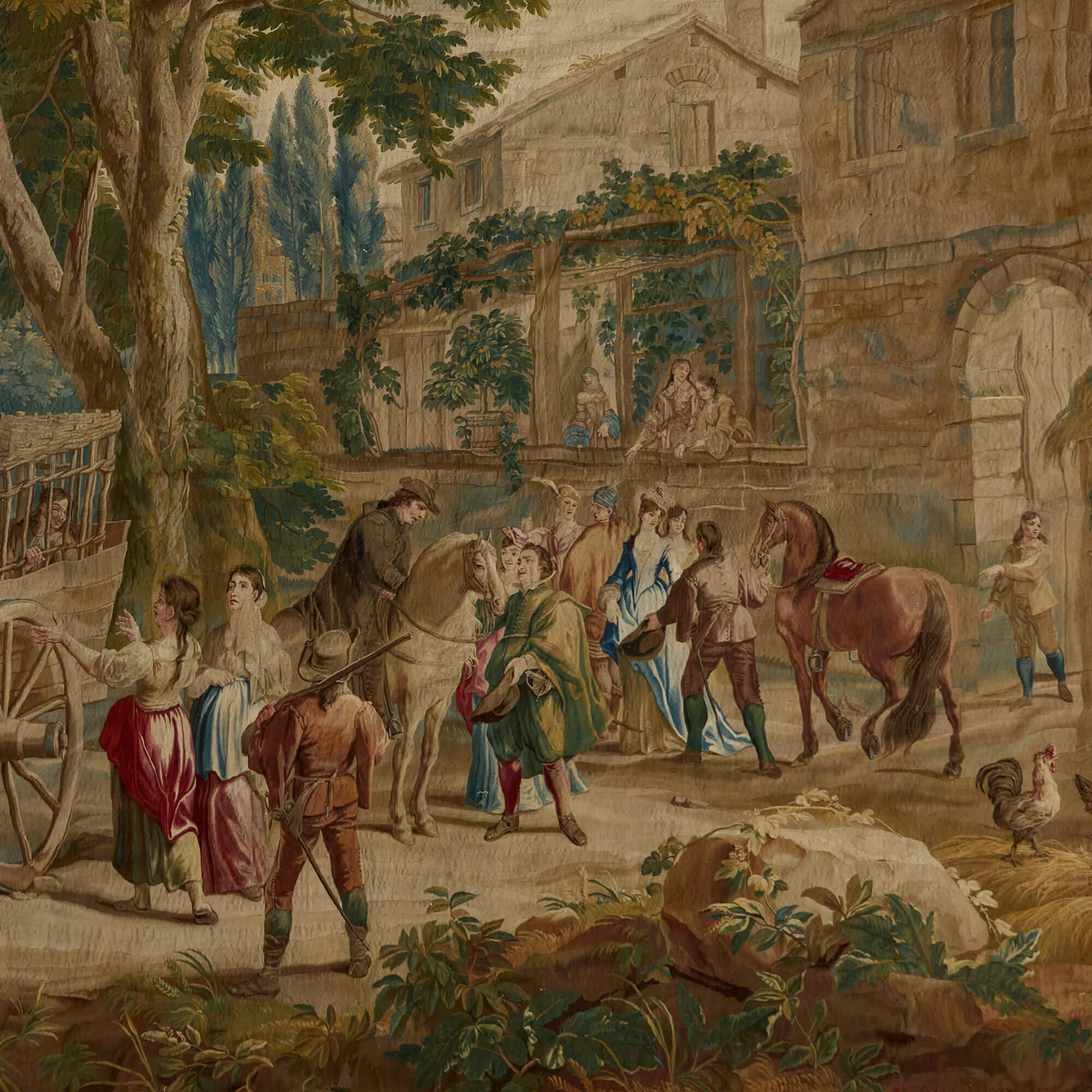 Very Large Antique Flemish Literary Don Quixote Tapestry Leyniers 
Flemish, Early 18th Century 
Height 312cm, width 549cm

Crafted in the early 1700s, this remarkable Brussels tapestry is the work of Urbanus (1674–1747) and Daniel II Leyniers