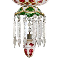 Very Large Antique French Baccarat Overlay Red Green Clear Glass Chandelier