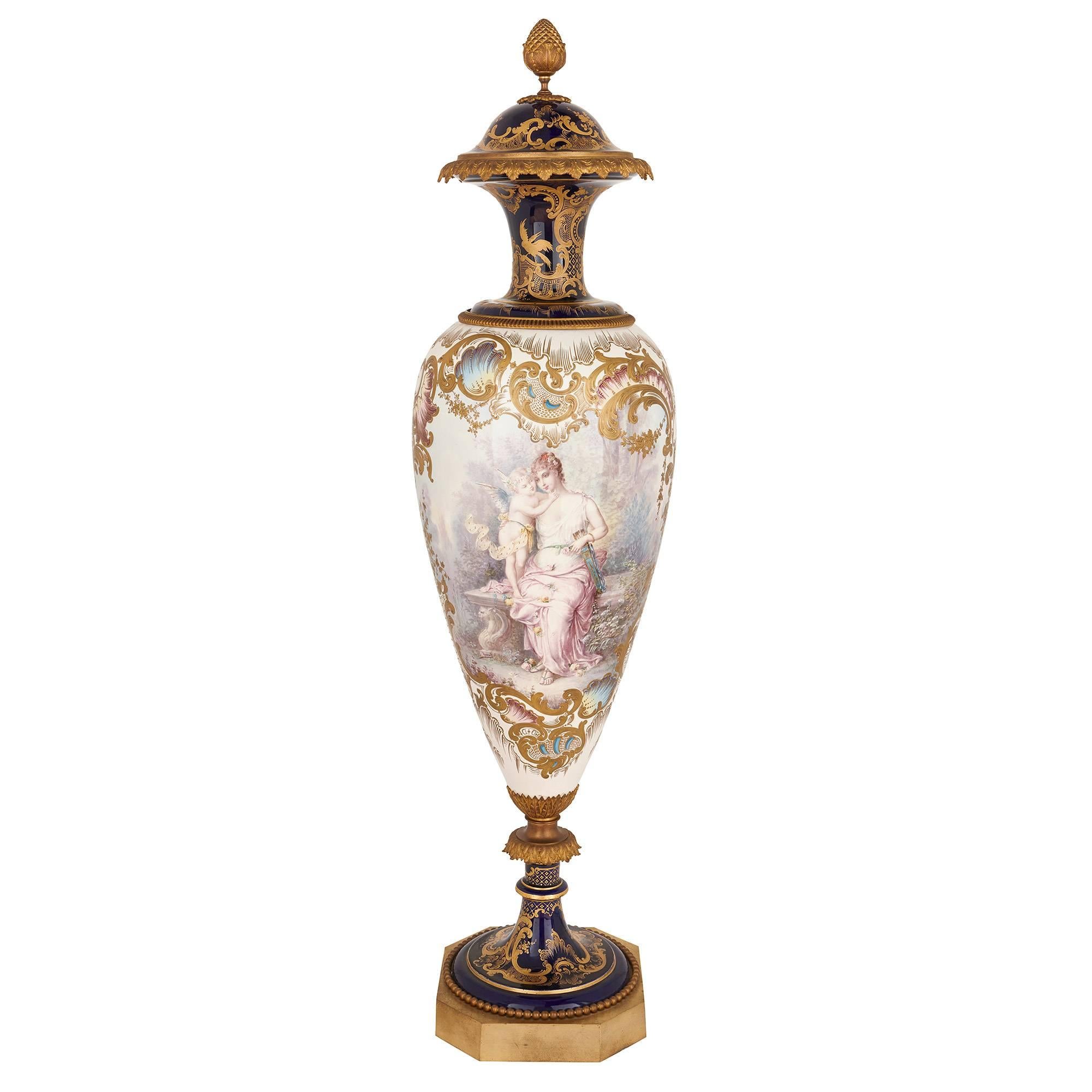 Pair of Large Antique French Sevres Style OrmoluMounted and Painted Vases For Sale at 1stDibs