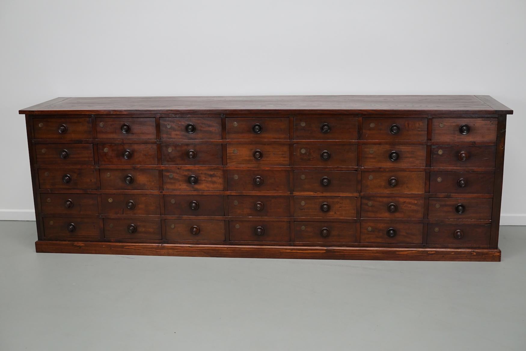 Very Large Antique Hardwood Apothecary Cabinet / Bank of Drawers, ca 1900 For Sale 13