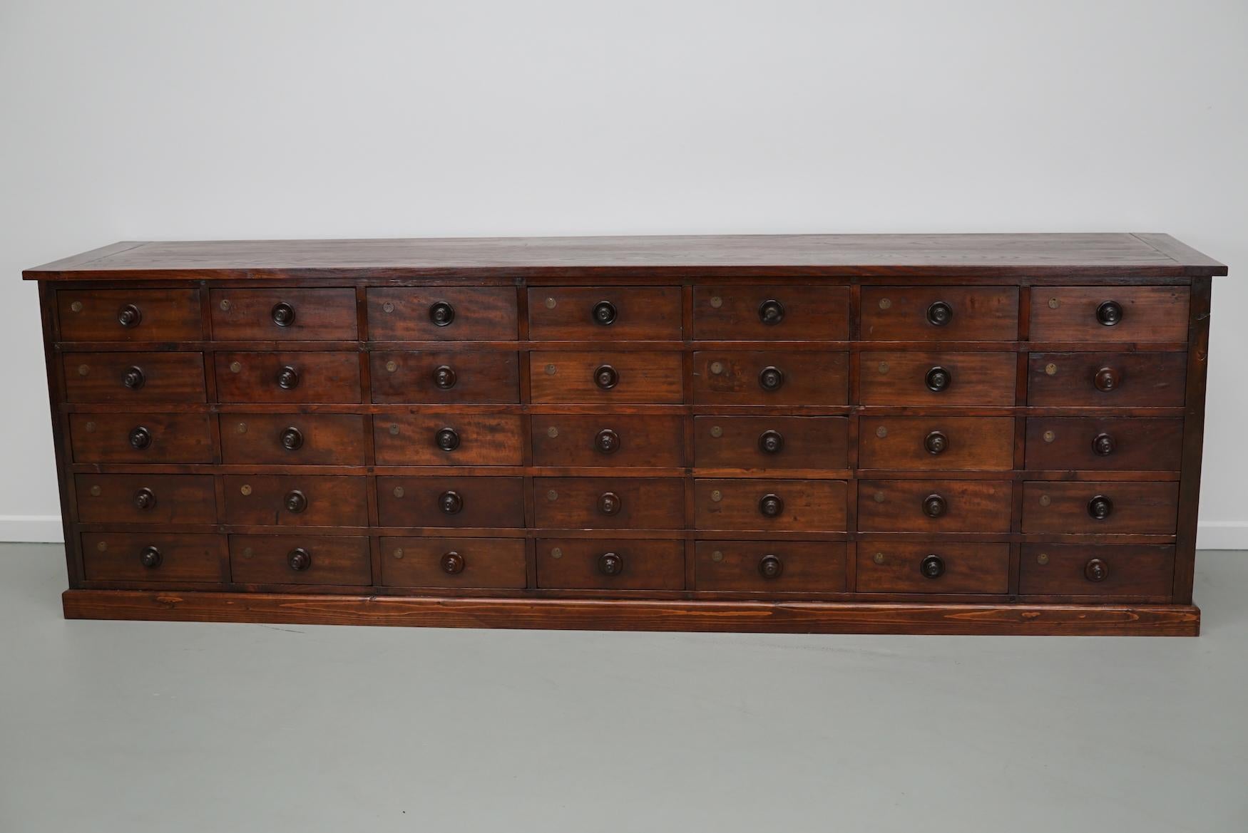 Very Large Antique Hardwood Apothecary Cabinet / Bank of Drawers, ca 1900 For Sale 14