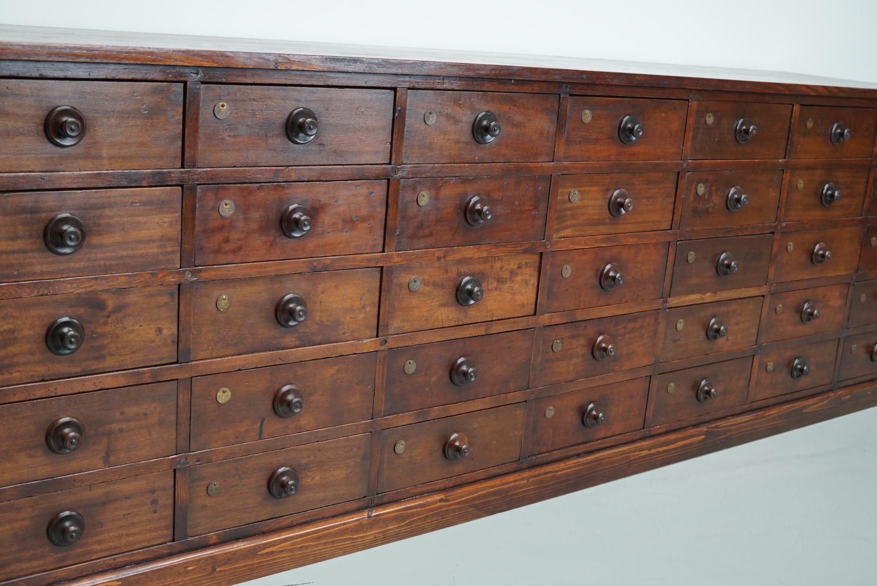 Very Large Antique Hardwood Apothecary Cabinet / Bank of Drawers, ca 1900 For Sale 16