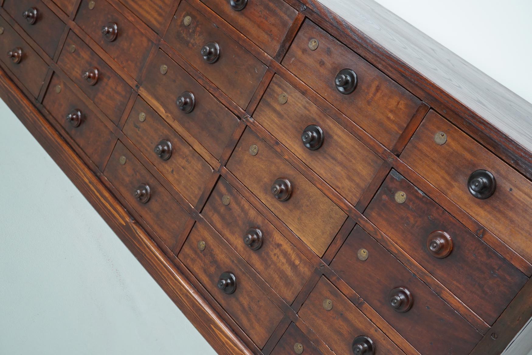 Early 20th Century Very Large Antique Hardwood Apothecary Cabinet / Bank of Drawers, ca 1900 For Sale