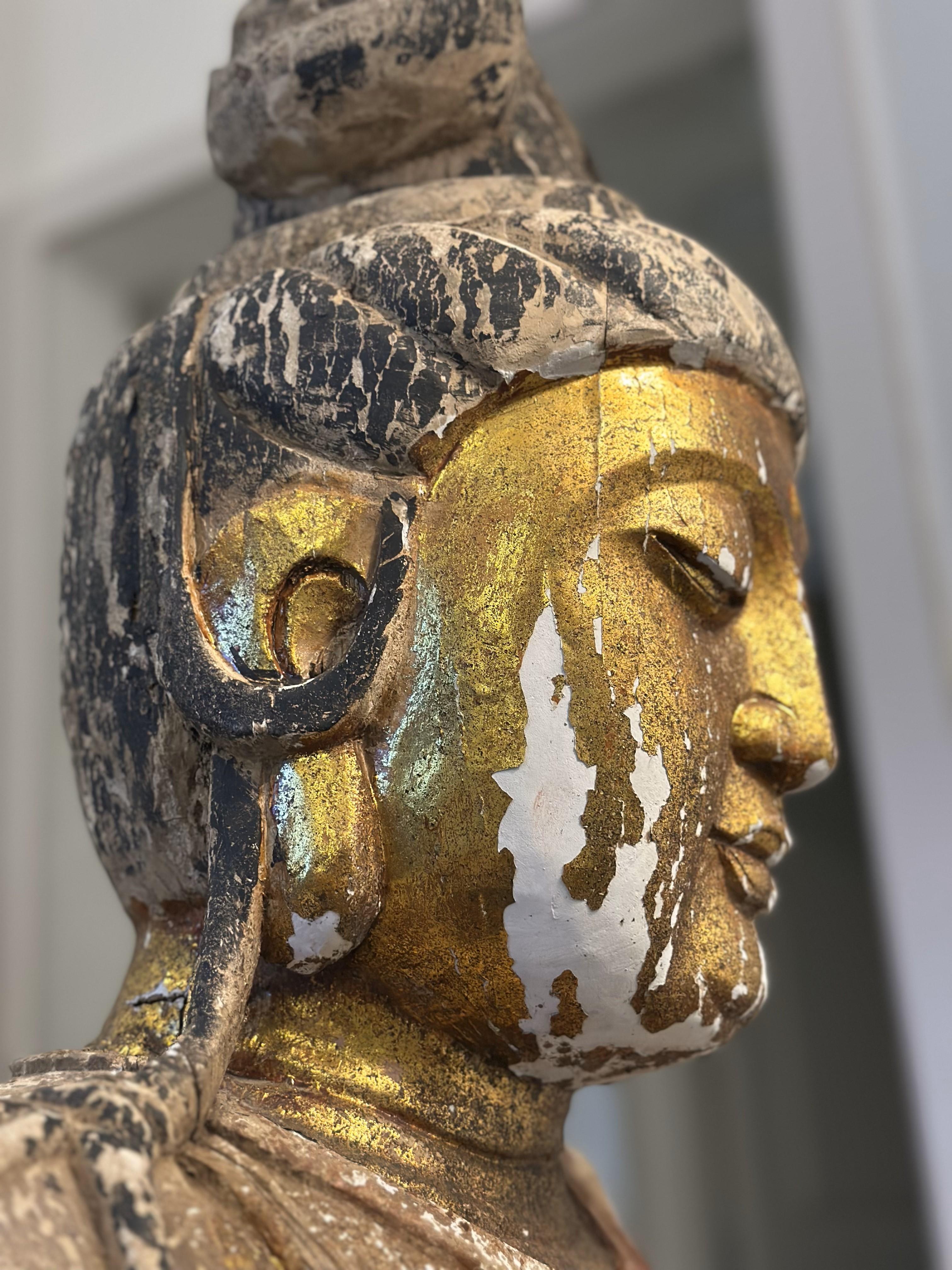 Very Large Antique Life Size Buddha Carving 18/19th Century with Gold leaf For Sale 4