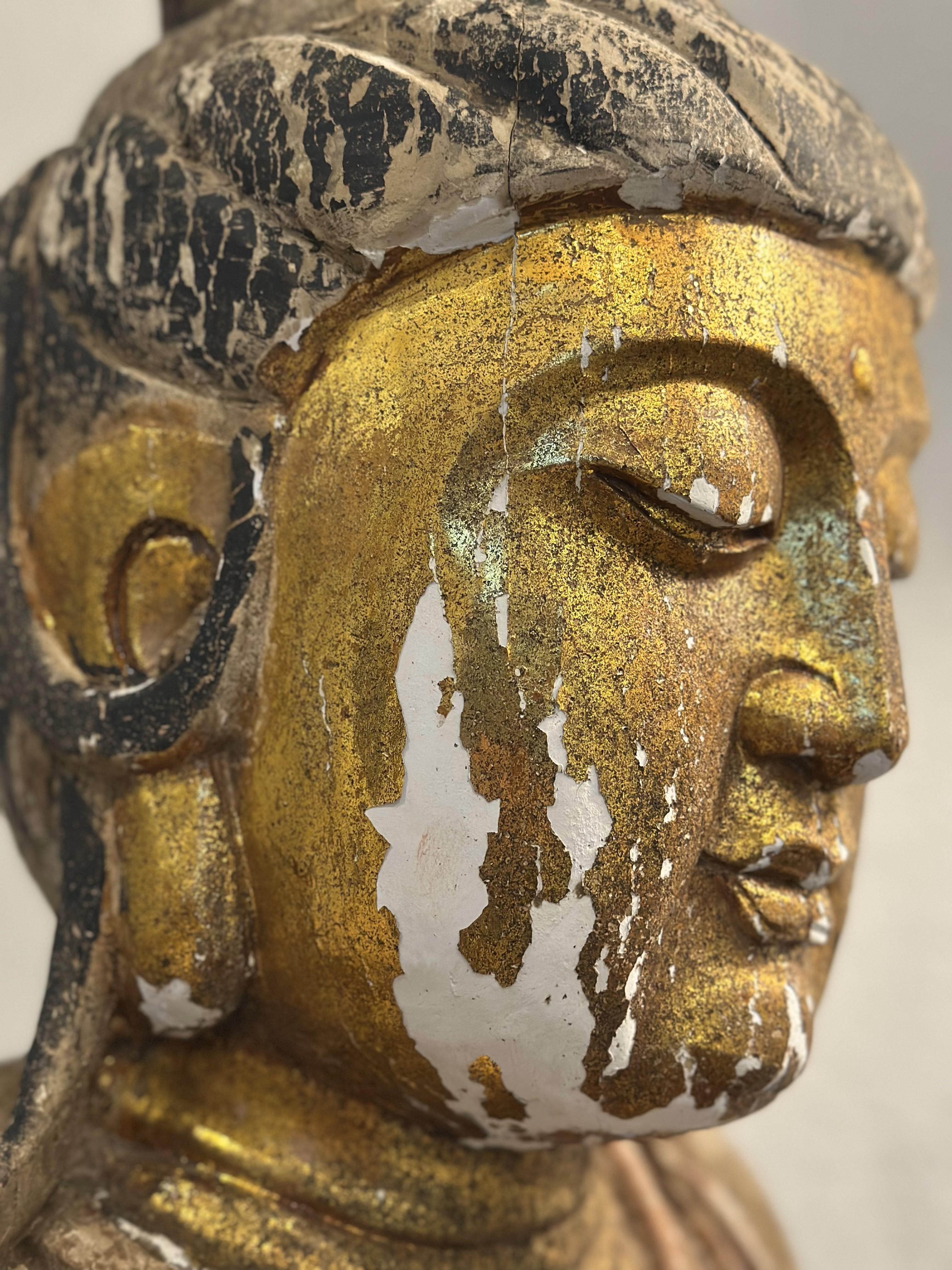 Very Large Antique Life Size Buddha Carving 18/19th Century with Gold leaf For Sale 5