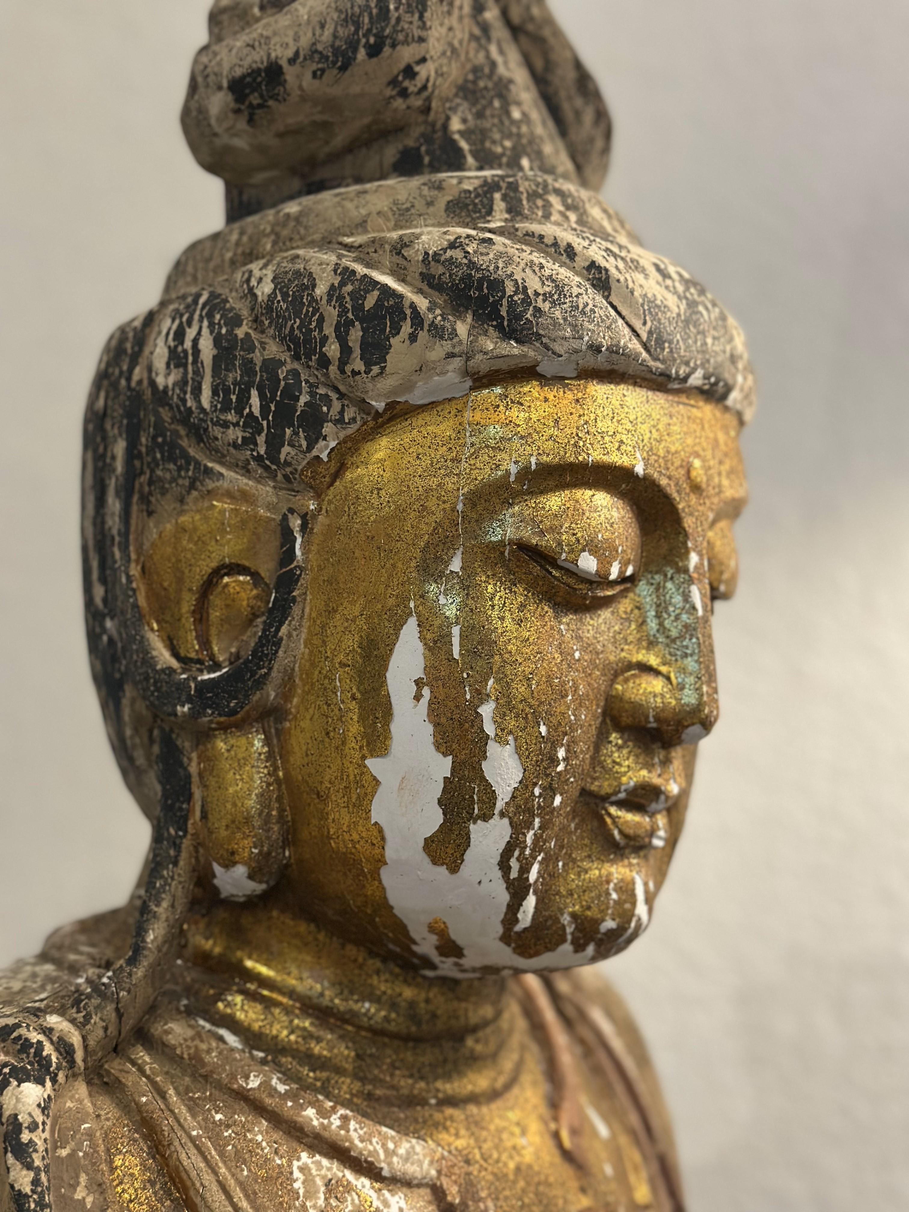 Very Large Antique Life Size Buddha Carving 18/19th Century with Gold leaf For Sale 6