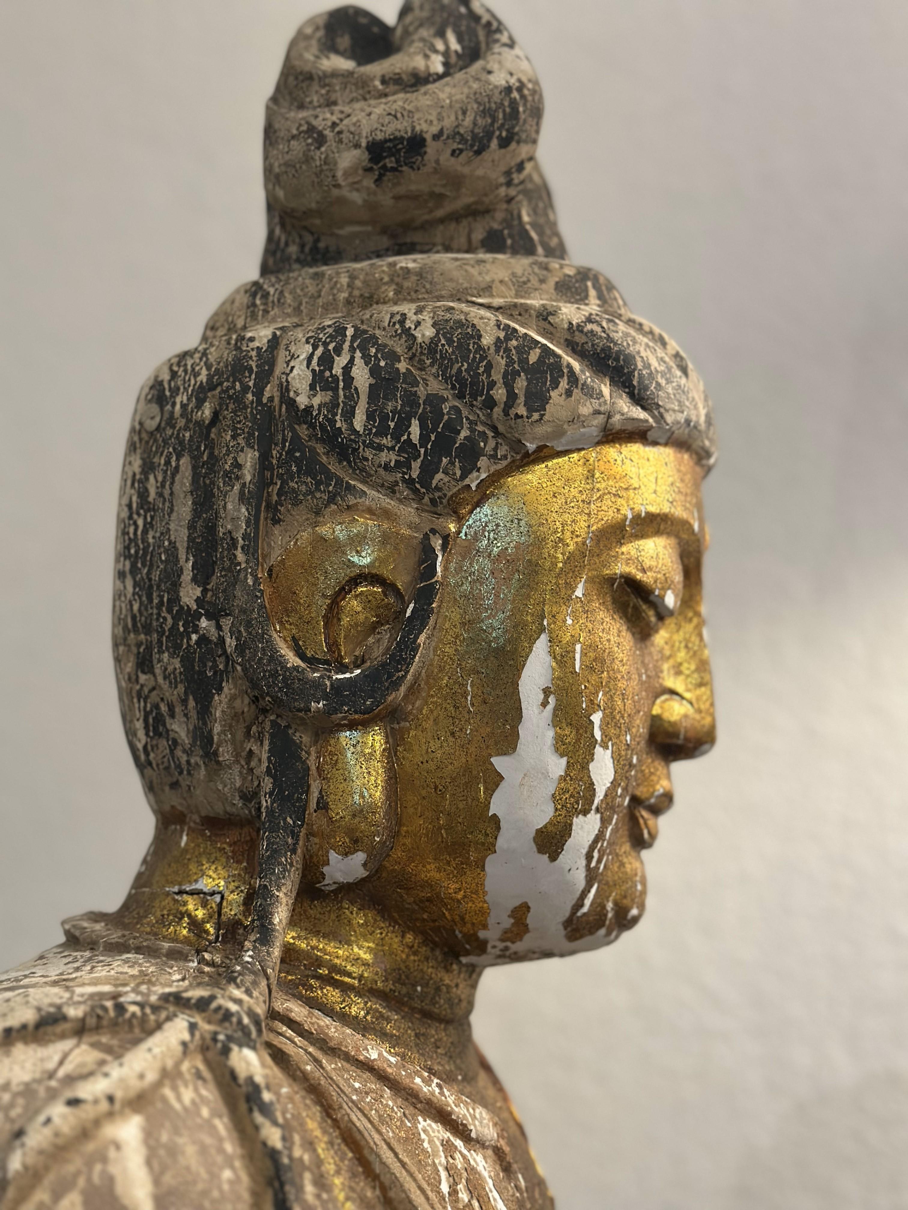 Very Large Antique Life Size Buddha Carving 18/19th Century with Gold leaf For Sale 7