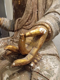 Very Large Antique Life Size Buddha Carving 18/19th Century with Gold leaf