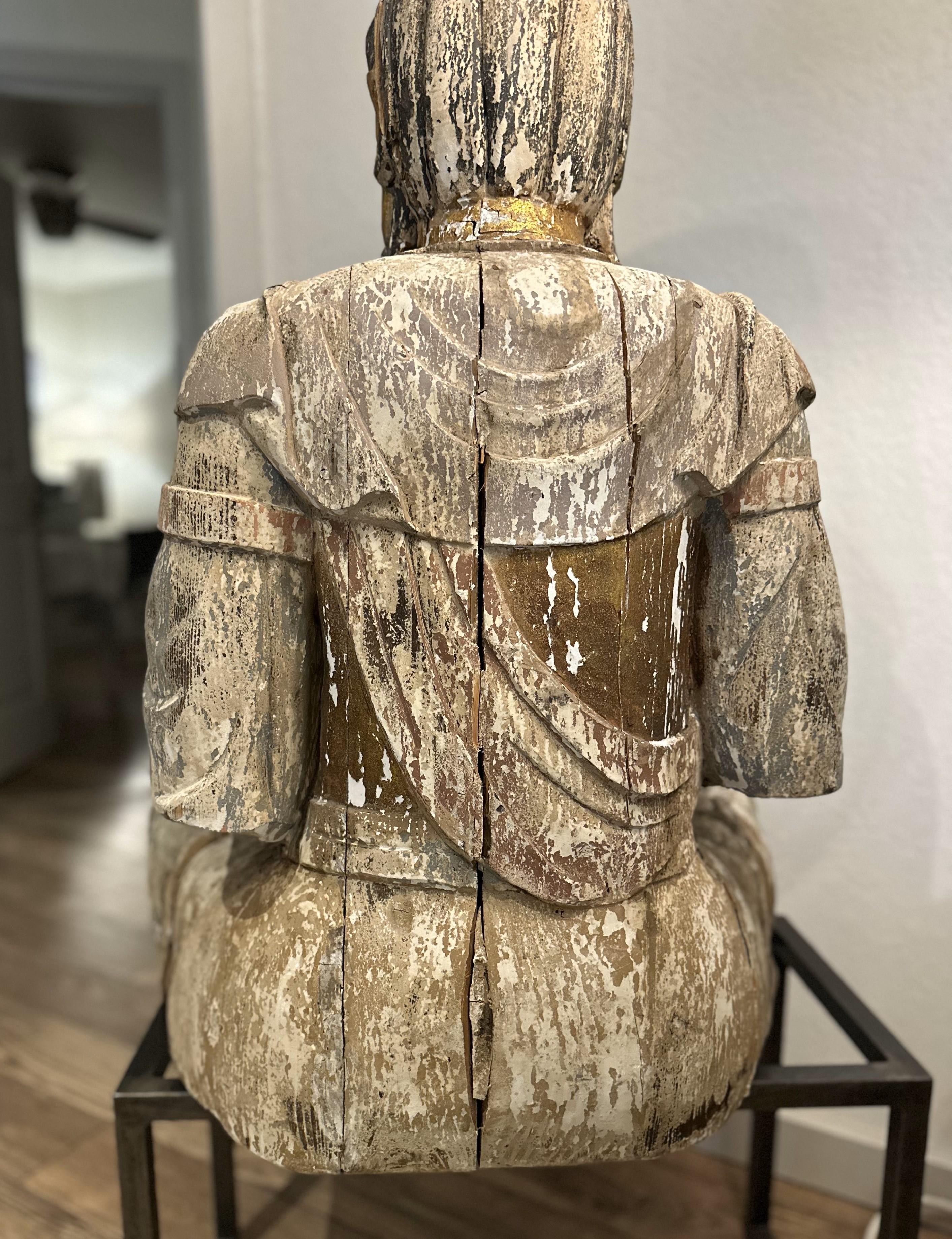 Very Large Antique Life Size Buddha Carving 18/19th Century with Gold leaf For Sale 2