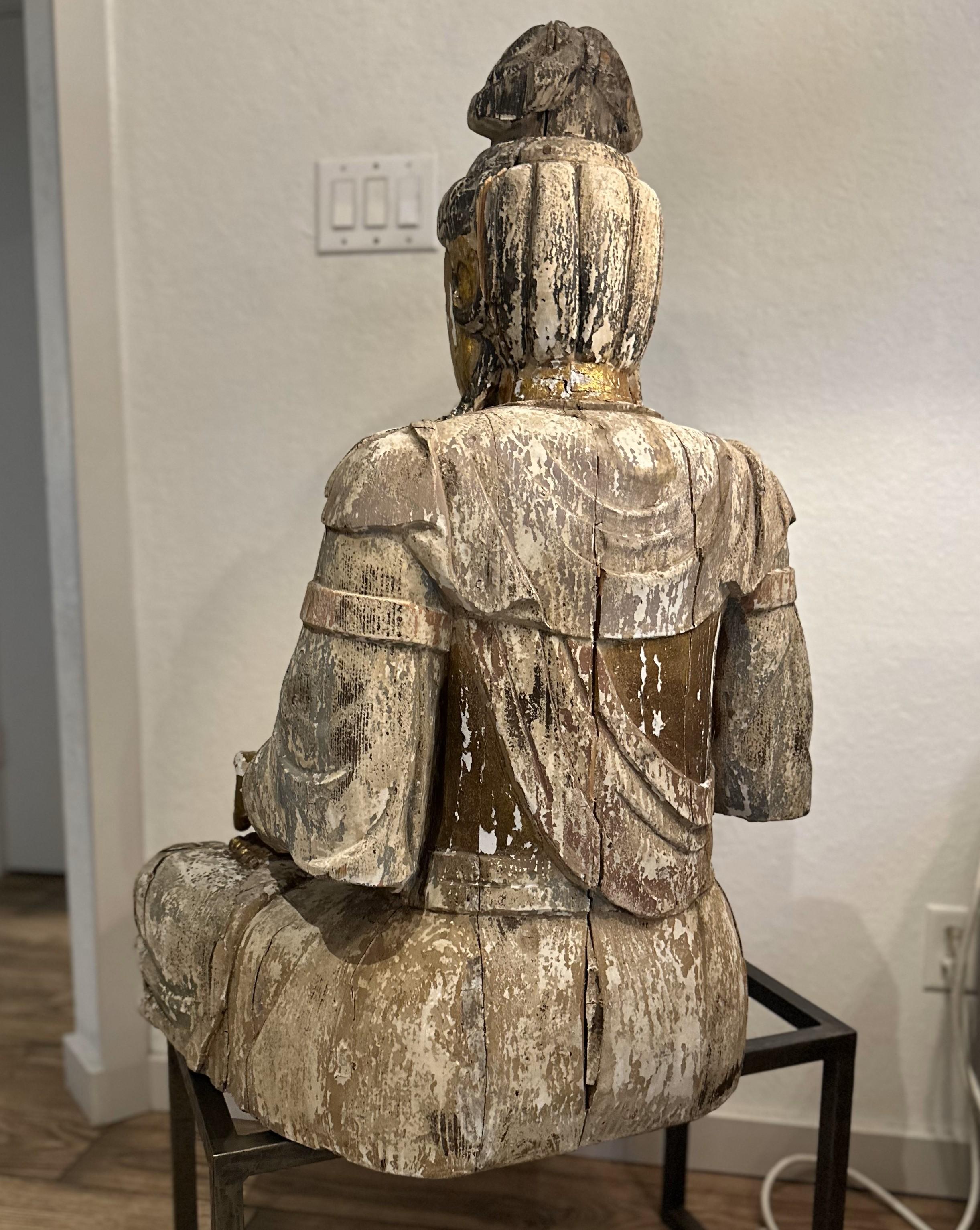 Very Large Antique Life Size Buddha Carving 18/19th Century with Gold leaf For Sale 3