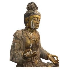 Very Large Antique Life Size Buddha Carving 18/19th Century with Gold leaf