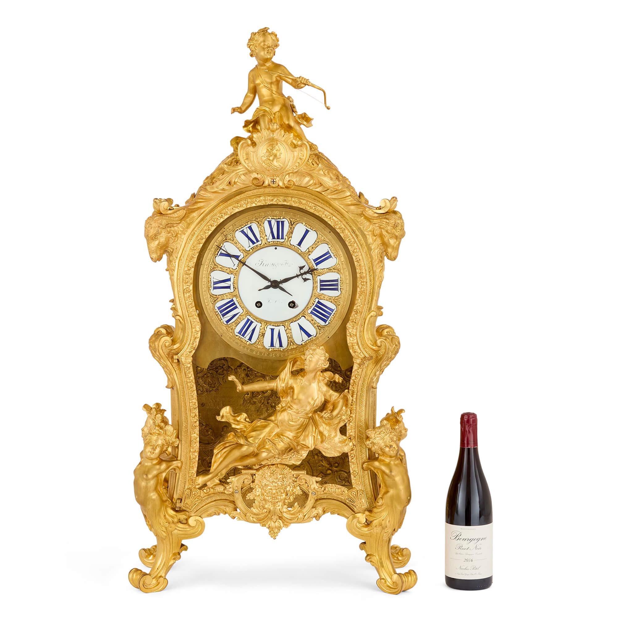 Very Large Antique Louis XV Style Mantel Clock by Beurdeley and Raingo Frères For Sale 3