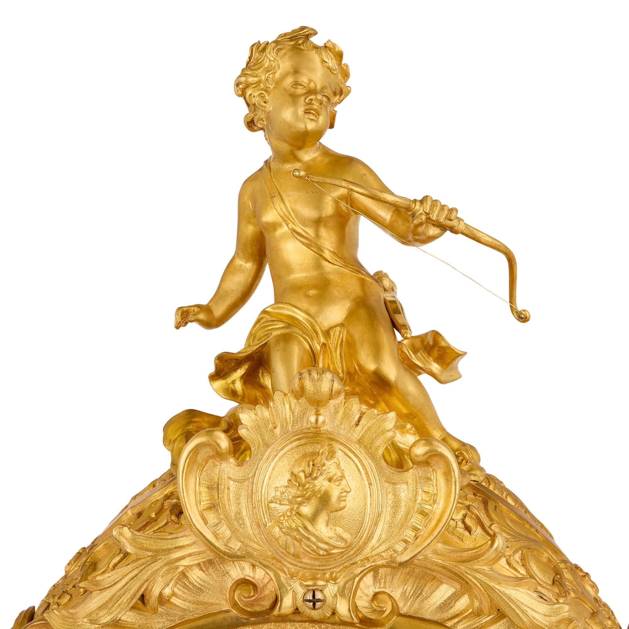 French Very Large Antique Louis XV Style Mantel Clock by Beurdeley and Raingo Frères For Sale