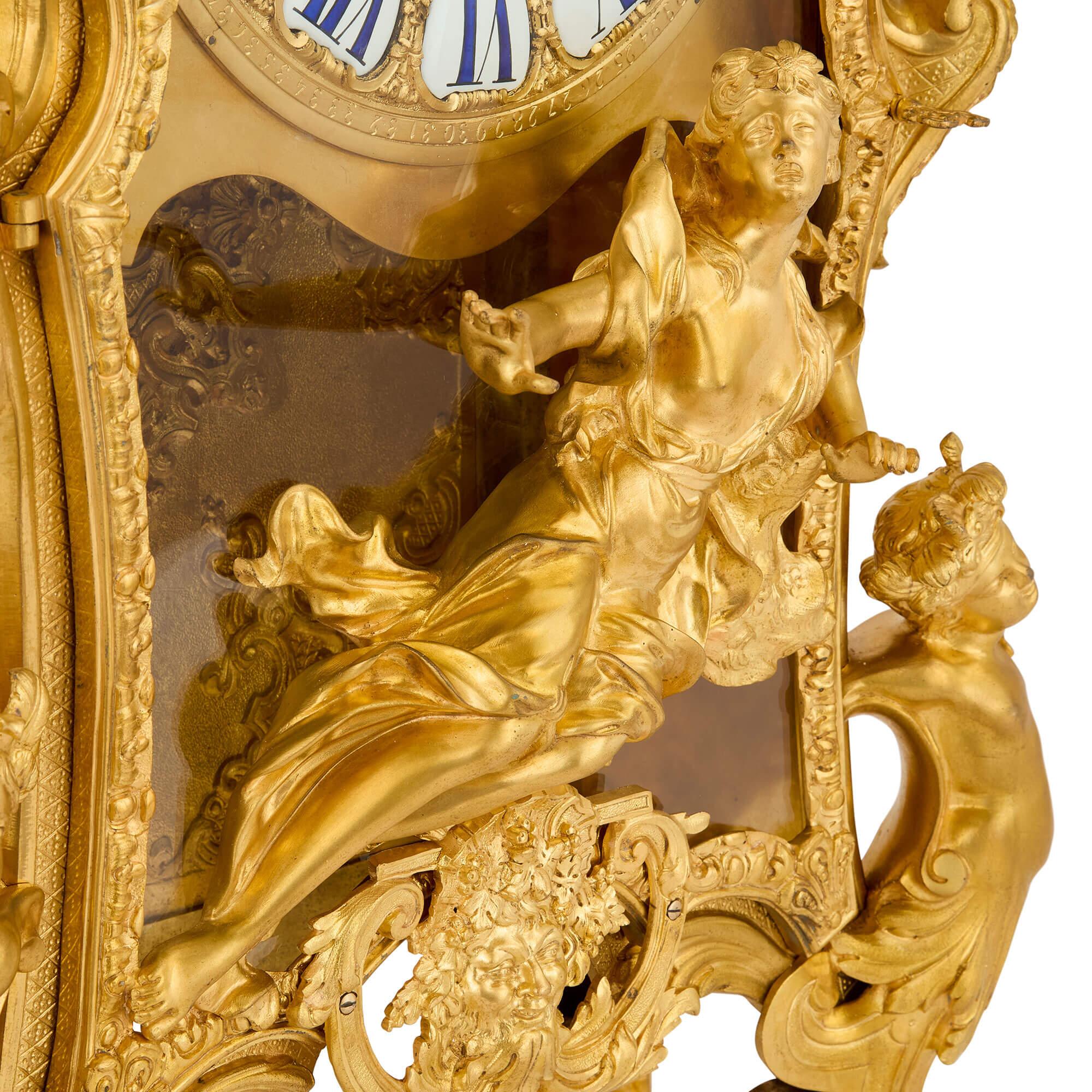 19th Century Very Large Antique Louis XV Style Mantel Clock by Beurdeley and Raingo Frères For Sale