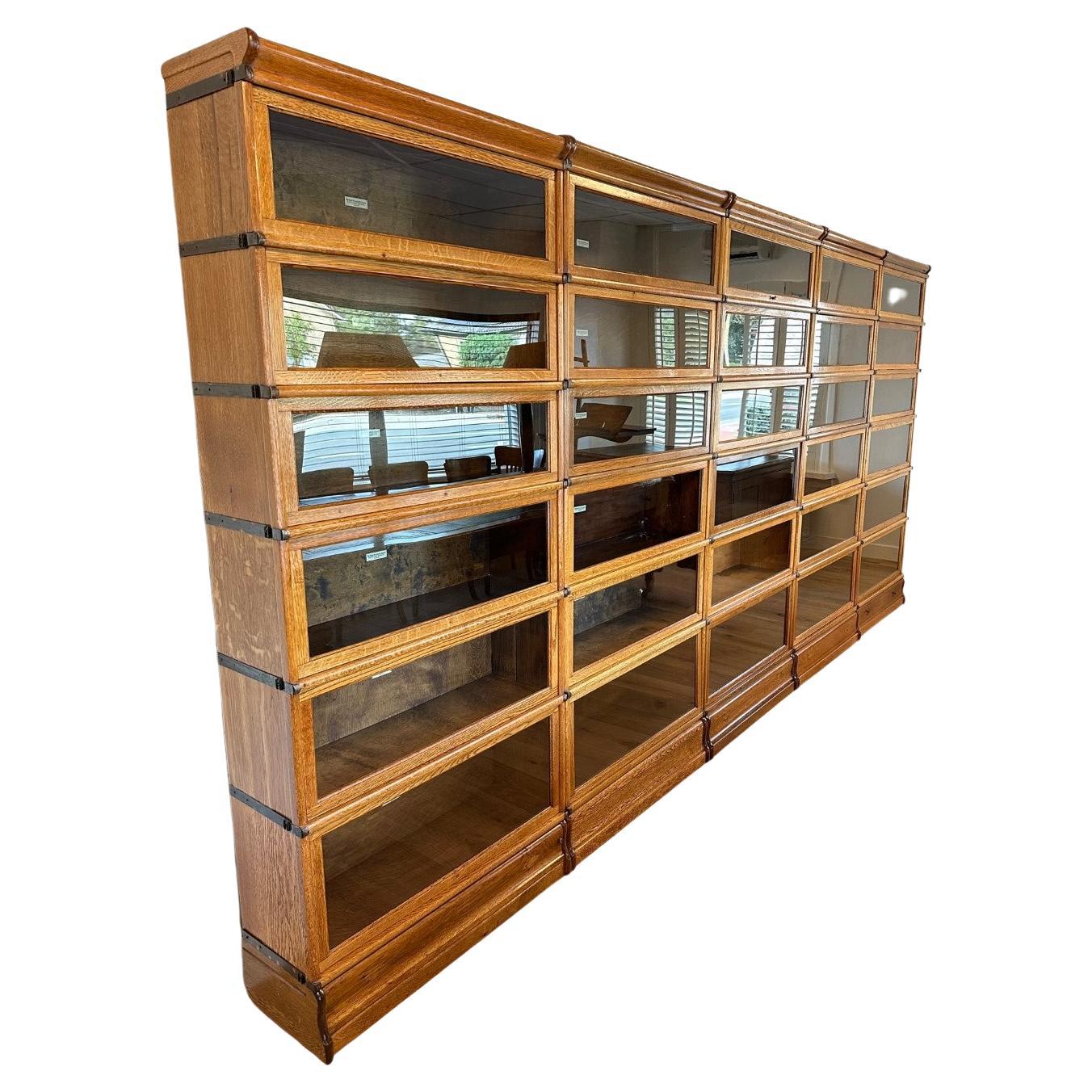 Very large antique oak Globe Wernicke bookcase wall For Sale