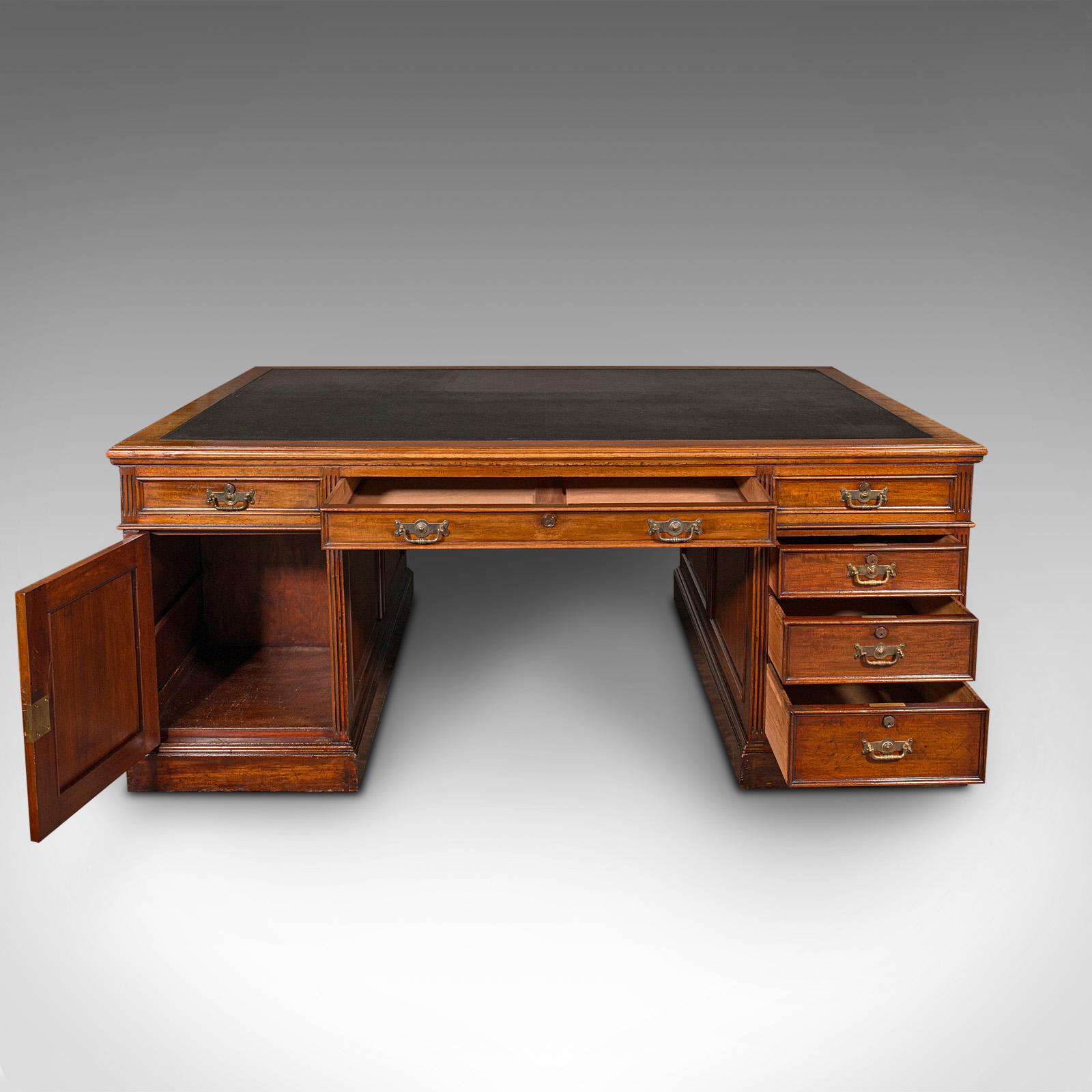 British Very Large Antique Partner's Desk, English, Twin Pedestal, Maple & Co, Edwardian