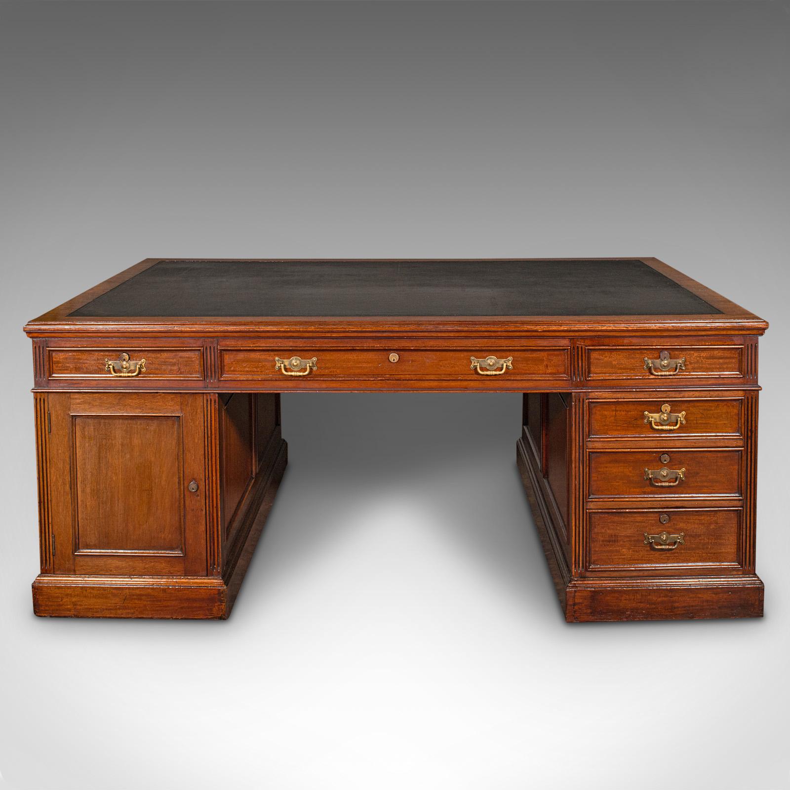 Leather Very Large Antique Partner's Desk, English, Twin Pedestal, Maple & Co, Edwardian