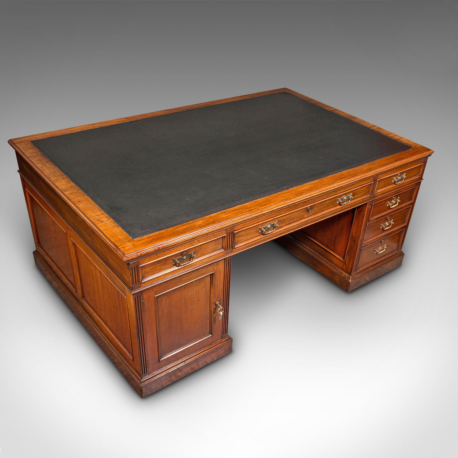 Very Large Antique Partner's Desk, English, Twin Pedestal, Maple & Co, Edwardian 1