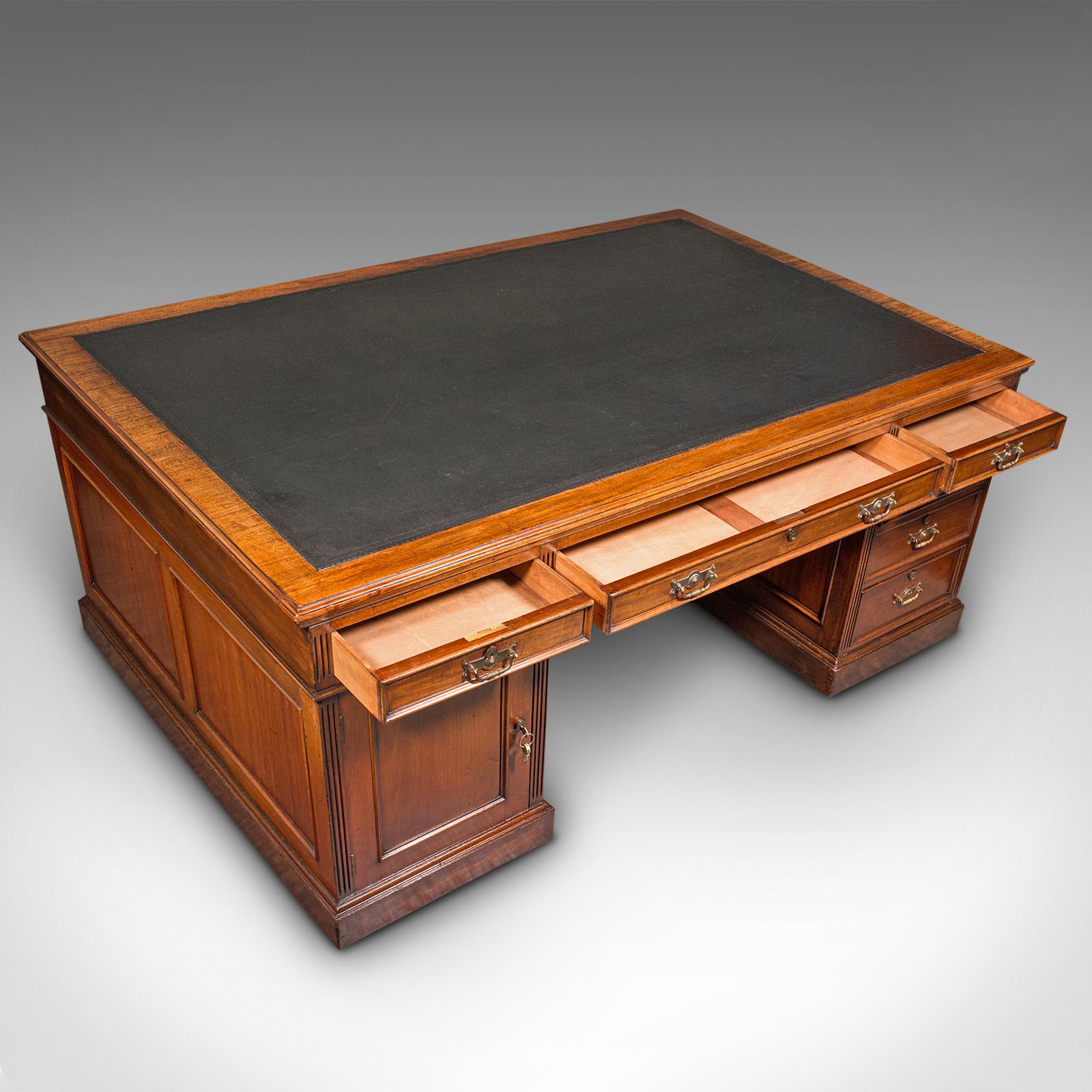 Very Large Antique Partner's Desk, English, Twin Pedestal, Maple & Co, Edwardian 2