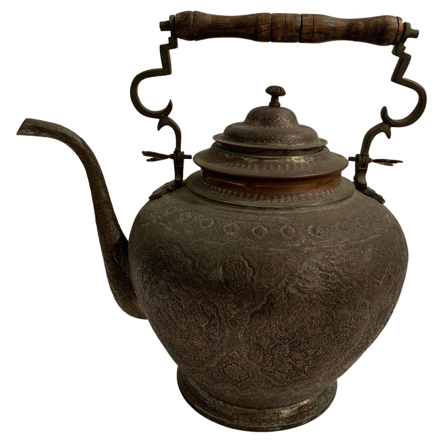 Very Large Antique Patinated Copper on Metal Tea Kettle