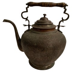 Very Large Antique Patinated Copper on Metal Tea Kettle