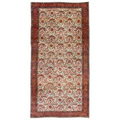 Very Large Antique Persian Bidjar Carpet in Ivory Background and Multi-Colors