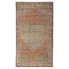 Tappeto antico Bidjar persiano molto grande in grigio, blu, arancione chiaro, bronzo