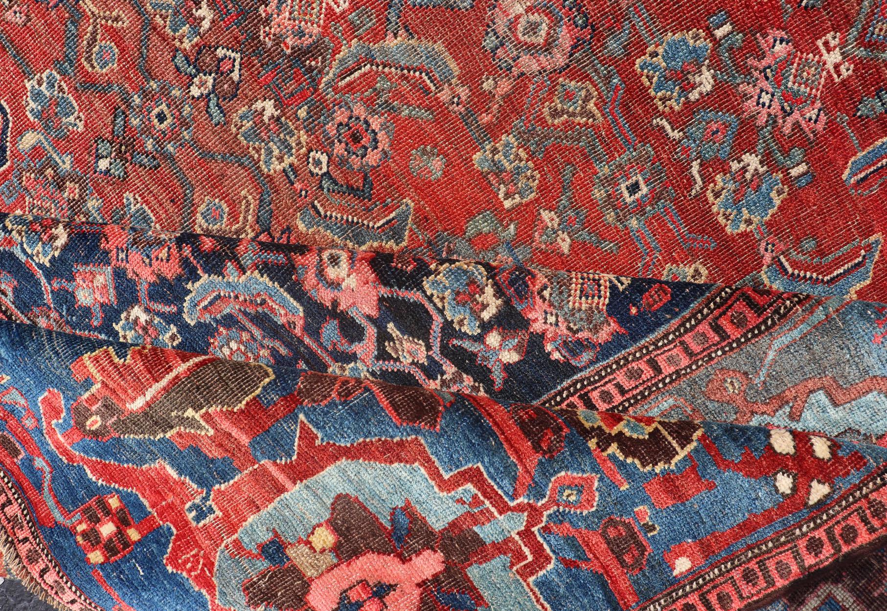 Very Large Antique Persian Bidjar Rug in Multi Shades of Blue, Tera-Cotta & Red For Sale 9