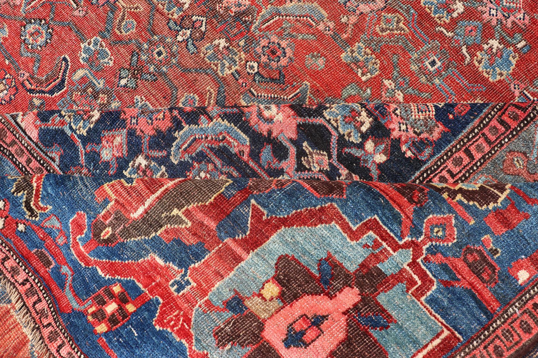 Very Large Antique Persian Bidjar Rug in Multi Shades of Blue, Tera-Cotta & Red For Sale 10
