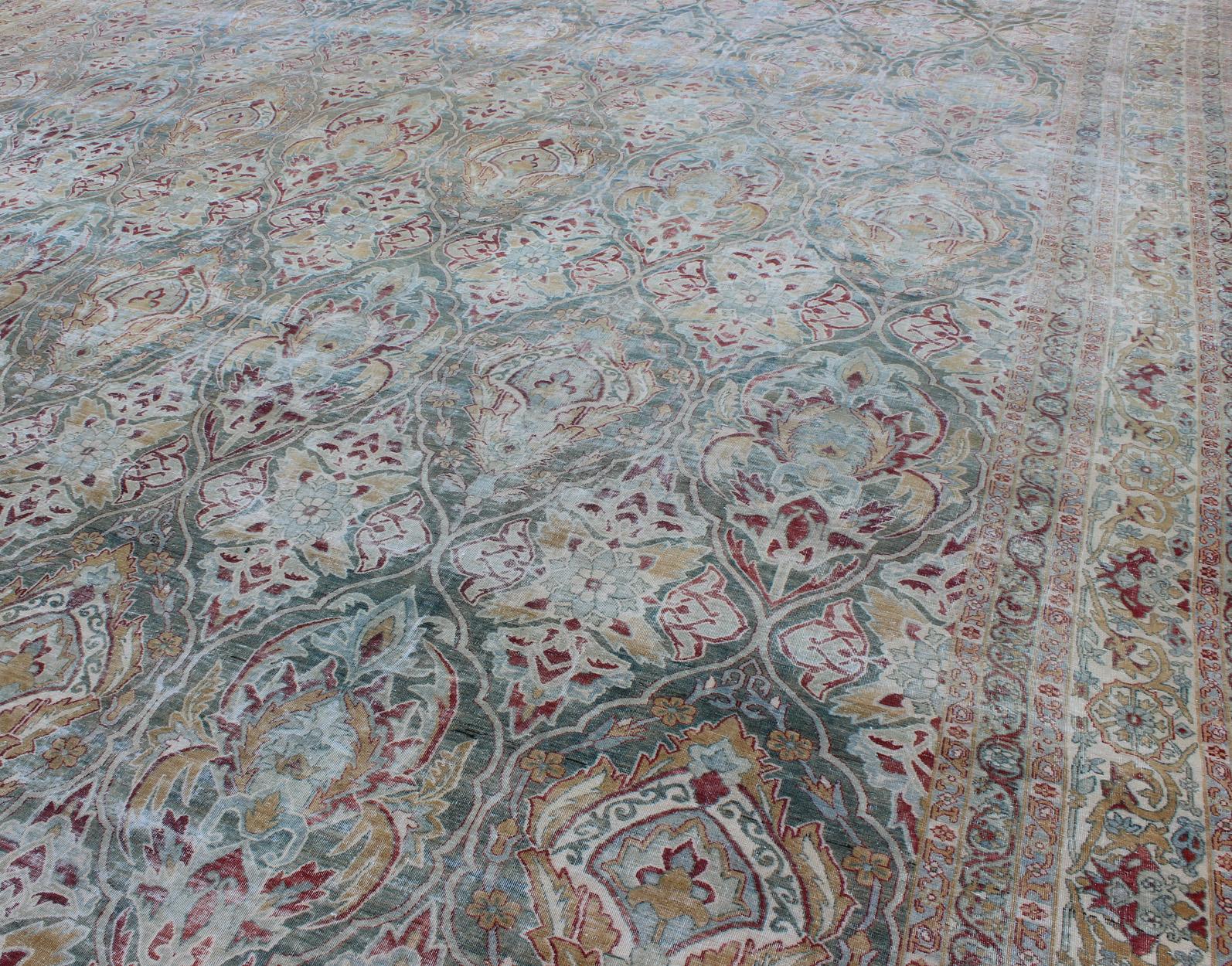 Very Large Antique Persian Distressed Lavar Kerman Rug In Large Scale Design For Sale 3