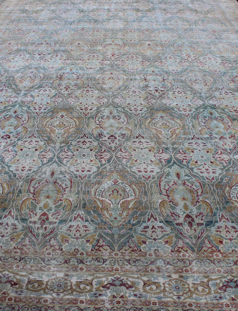 Very Large Antique Persian Distressed Lavar Kerman Rug In Large Scale Design For Sale 4