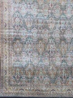 Very Large Antique Persian Distressed Lavar Kerman Rug In Large Scale Design