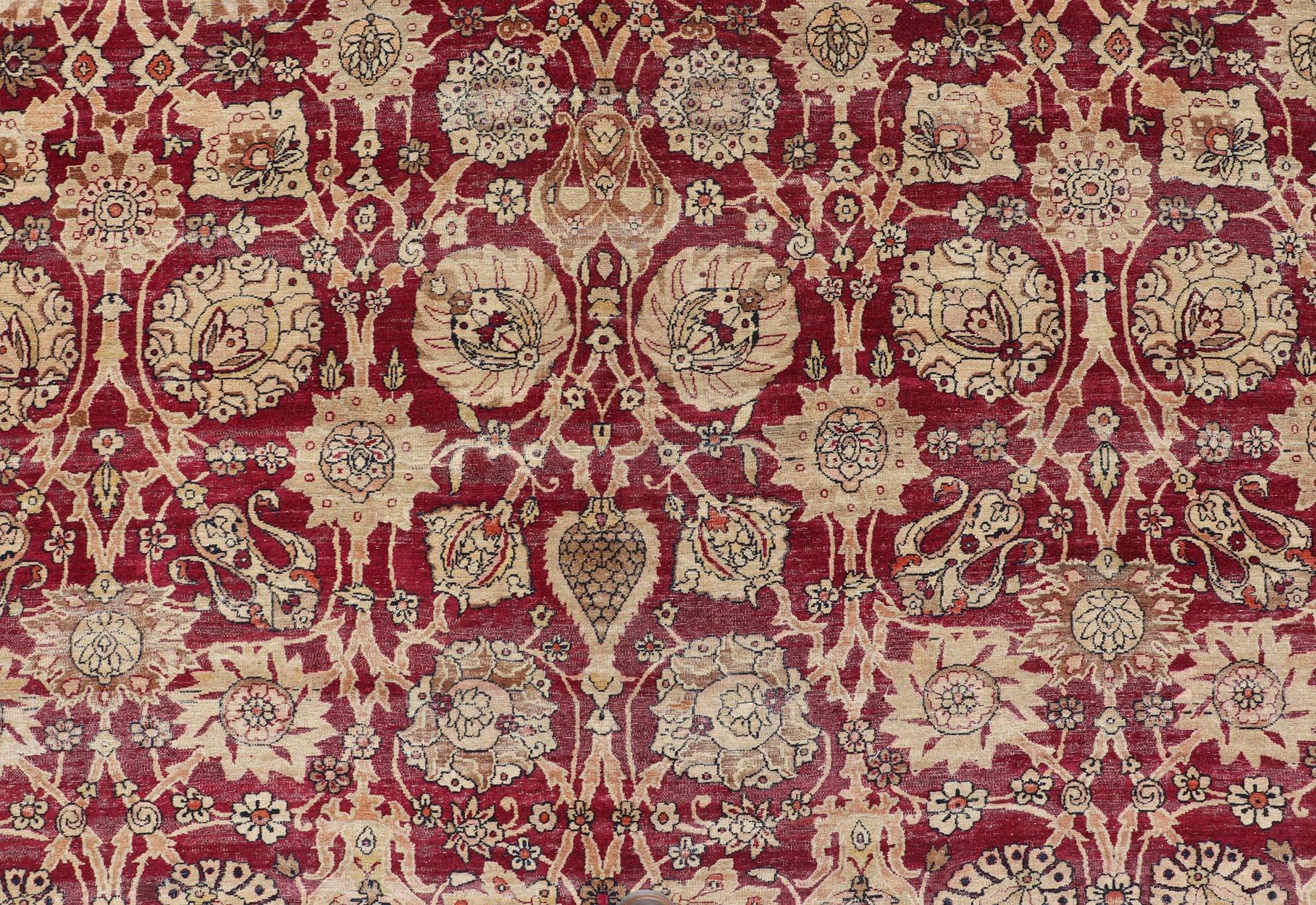 Très grand tapis persan ancien Kerman de taille palais avec motifs floraux sur toute sa surface en vente 2