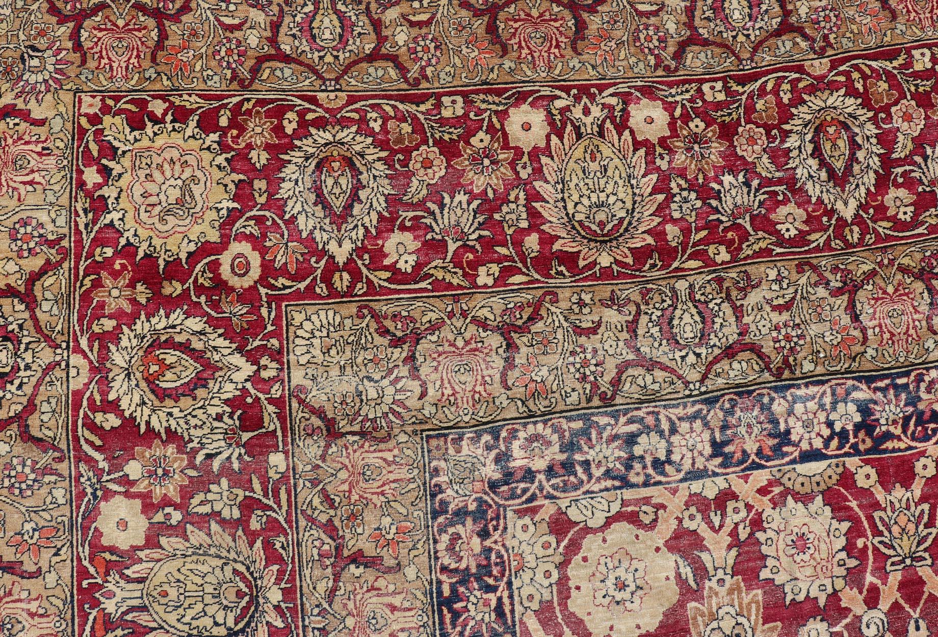 Très grand tapis persan ancien Kerman de taille palais avec motifs floraux sur toute sa surface en vente 5