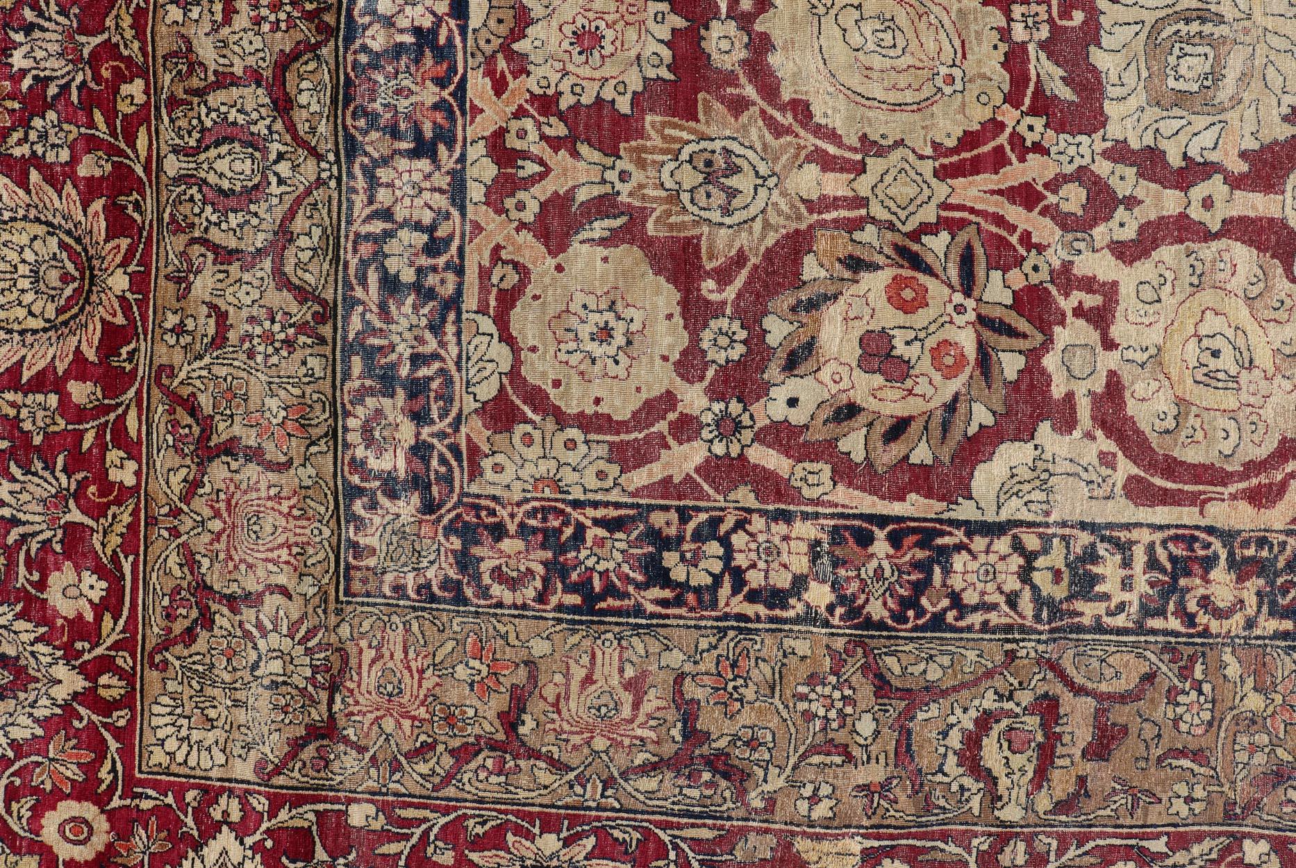 Très grand tapis persan ancien Kerman de taille palais avec motifs floraux sur toute sa surface en vente 6