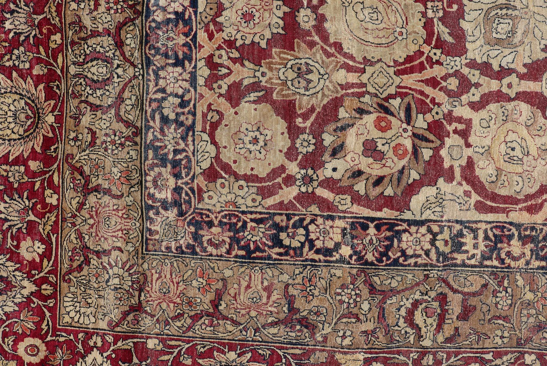 Very Large Antique Persian Palace Size Kerman Rug in All-Over Floral Design For Sale 7