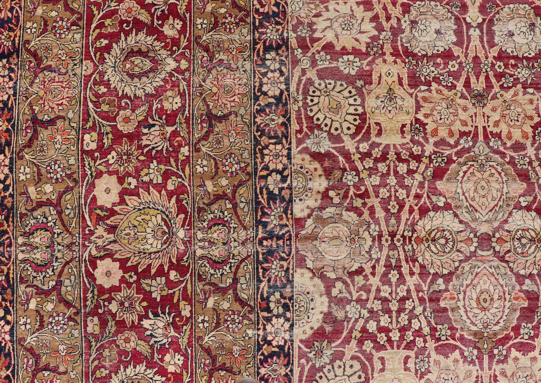Très grand tapis persan ancien Kerman de taille palais avec motifs floraux sur toute sa surface en vente 7