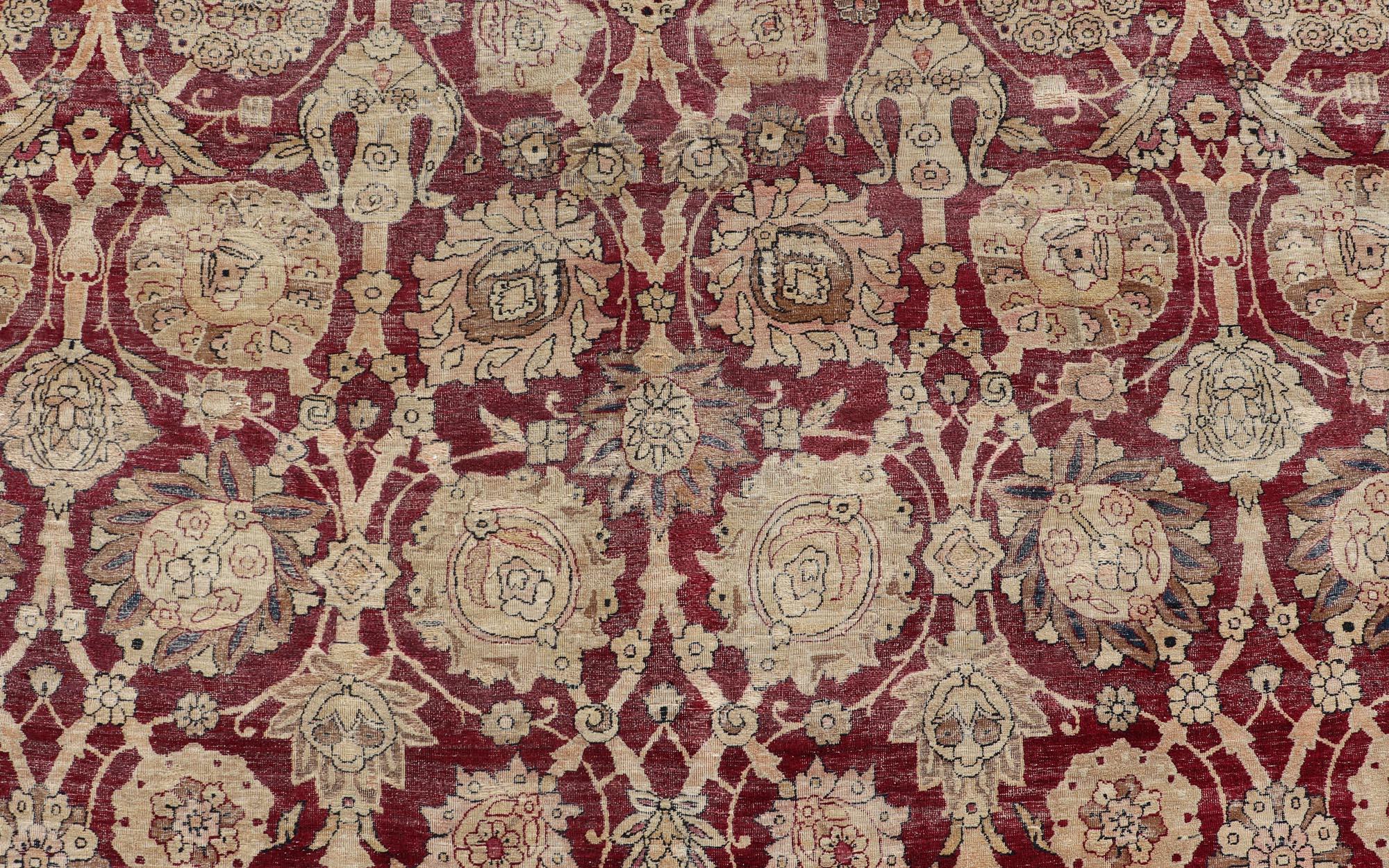 Très grand tapis persan ancien Kerman de taille palais avec motifs floraux sur toute sa surface en vente 8